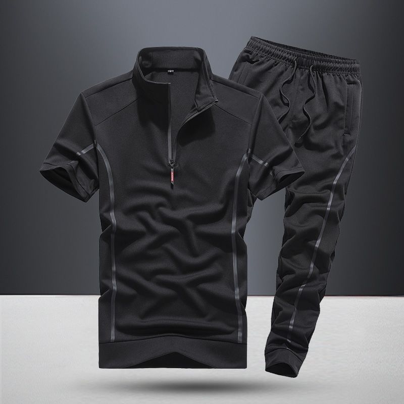 Sportswear Men"S Spring And Summer New Fashion Stand Collar Short Sleeve Casual Running Suit Men"S Thin Two Piece Suit