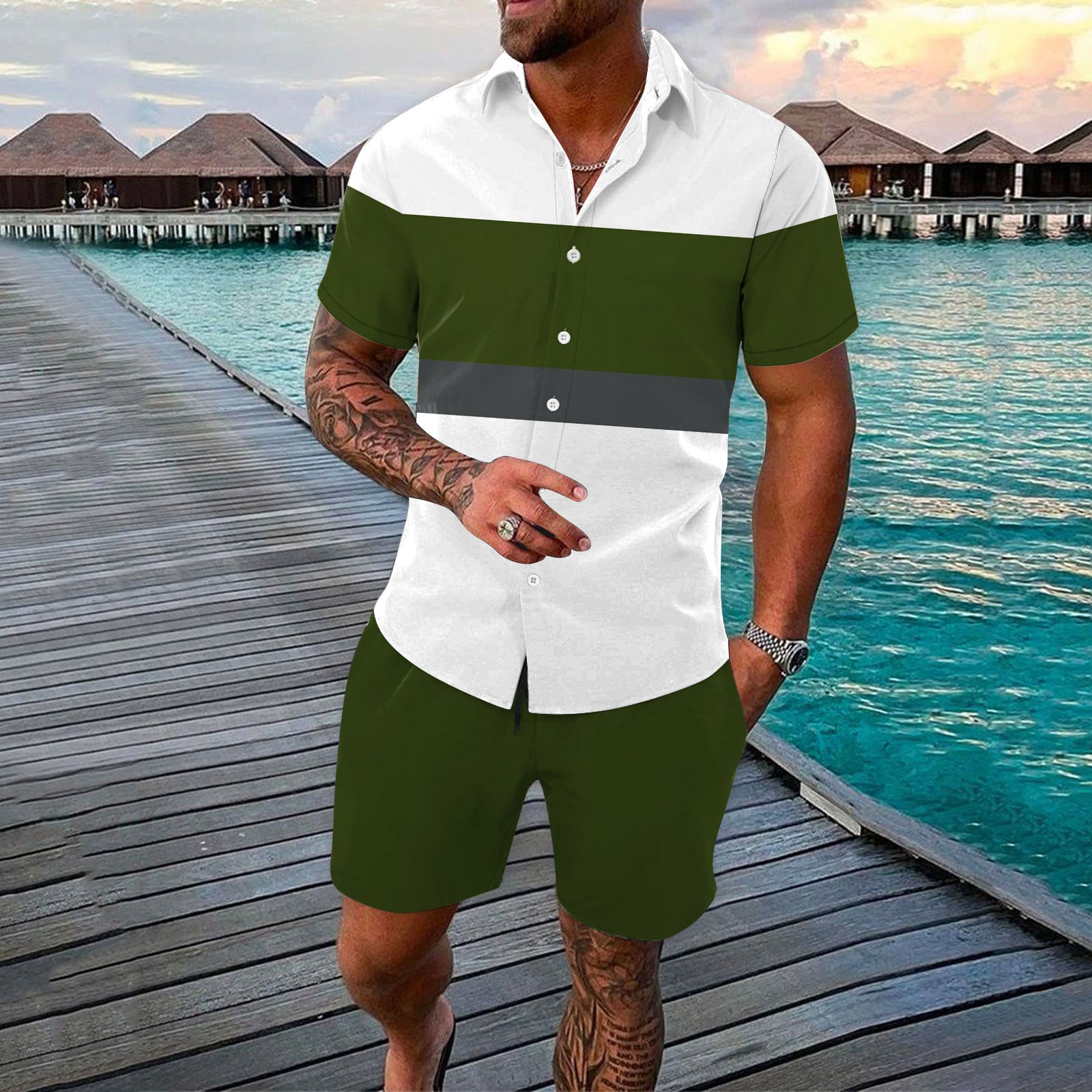 Fashion Men Summer Lapels Shirt Outfit